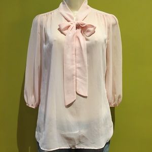 Soprano Sheer Blush Bow Tunic Blouse Size M EUC